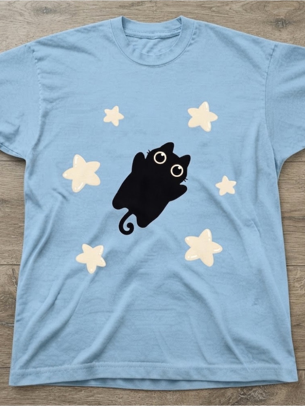 Cute Black Cat And Stars Graphic Tee Shirt Gildan T-Shirt